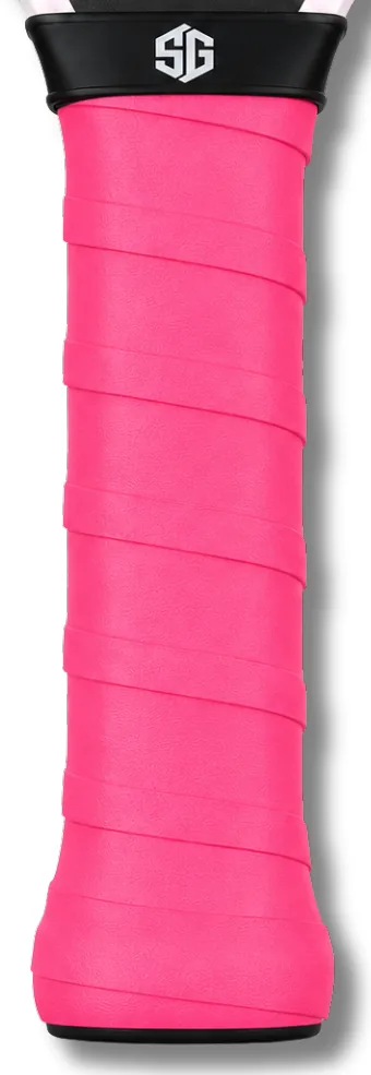 Hot Pink StickyGrips wrapped on a paddle handle