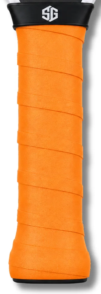 Orange StickyGrips wrapped on a paddle handle