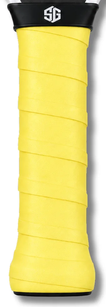 Yellow StickyGrips wrapped on a paddle handle